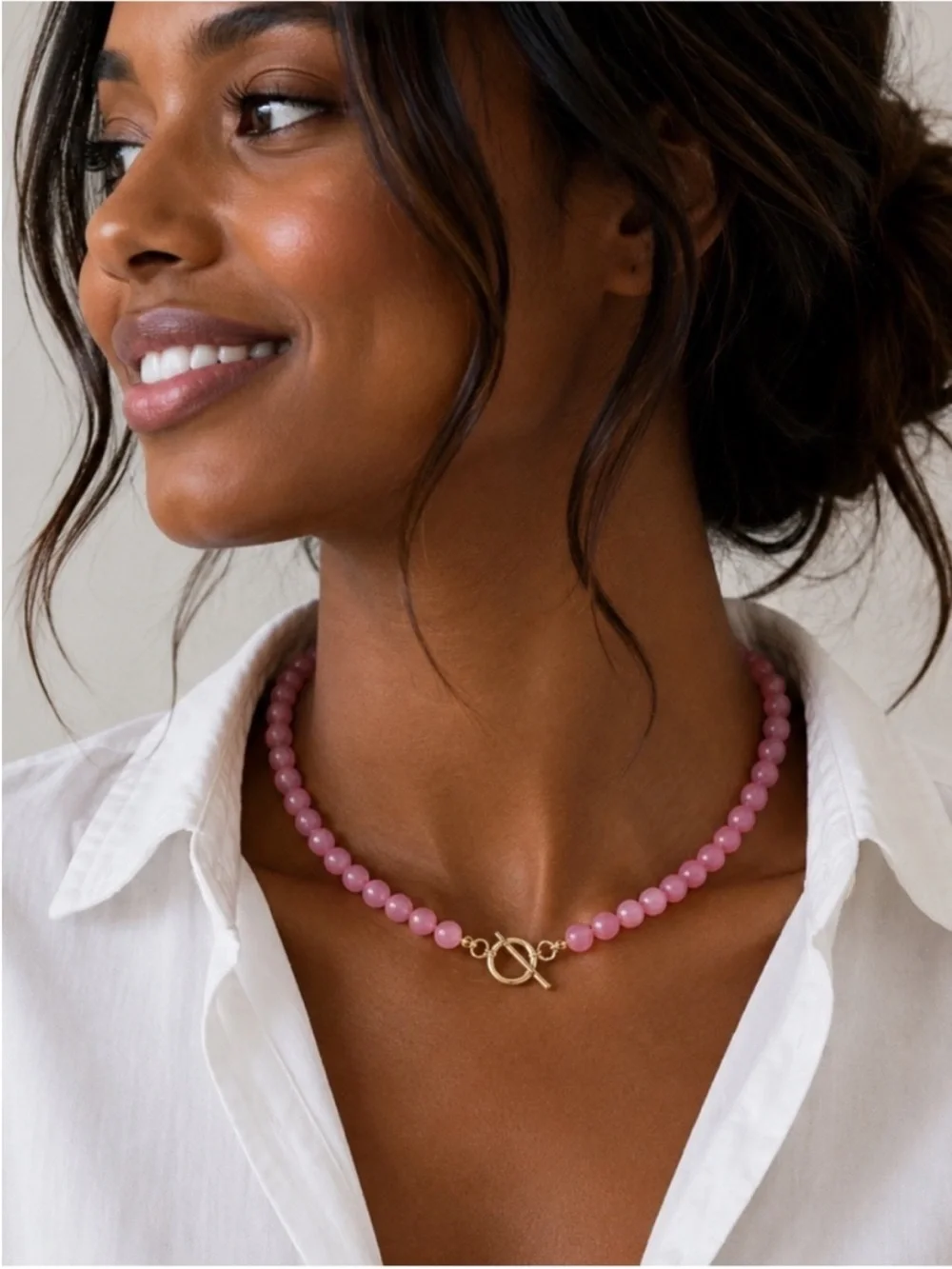 New! Preppy Colorful Pink Beaded Necklace NWOT
